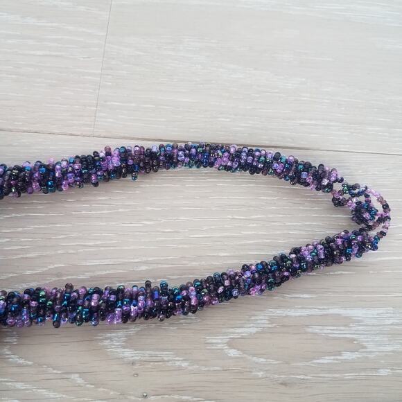 Handmade Beaded Purple Chunky Statement Necklace - Picture 5 of 6